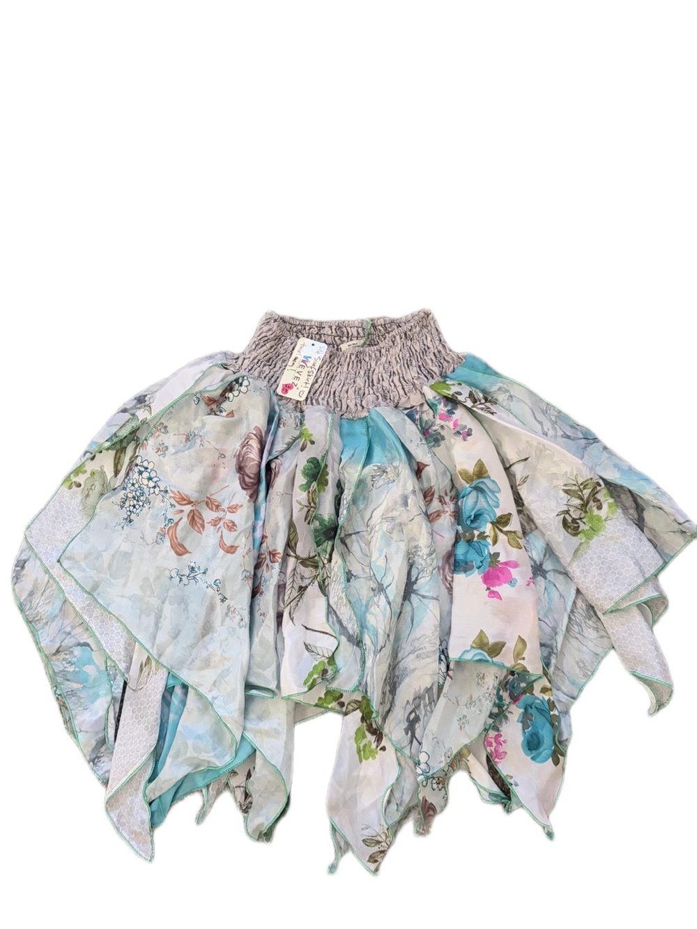 Floral Asymmetrical Handkerchief Skirt - Smocked Waist